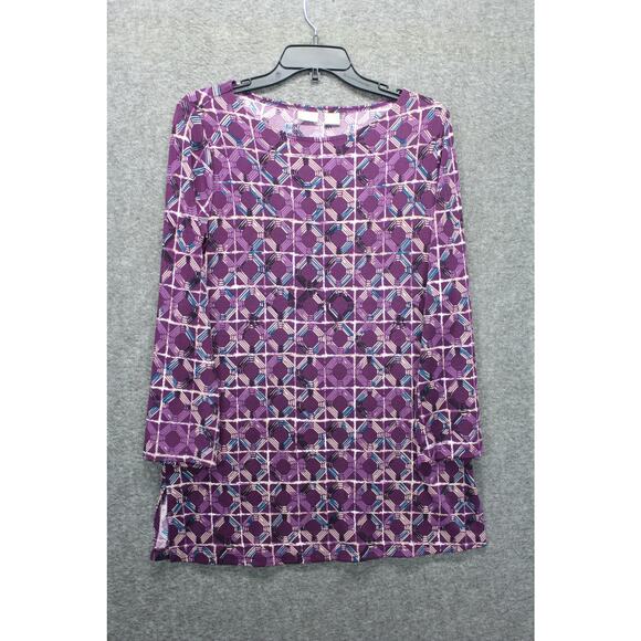 Chico's Tops - Chico's 0 Travelers Slinky Top Long Seeve Purple Print Slits